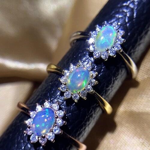 BOCAI New real 100% s925 silver jewelry natural rough opal color treasure full fire color woman ring