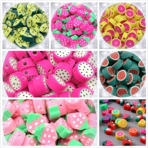 50Pcs Fruit Mixed Color Beads Polymer Clay Beads Polymer Clay Spacer Beads For DIY Jewelry Accesories