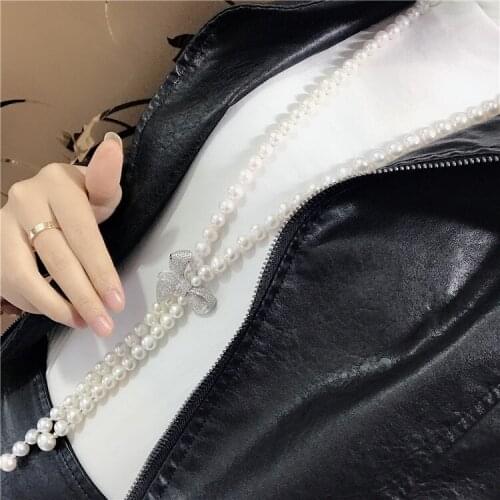 ZI YOU womens fashion jewelry micro inlaid zircon accessories freshwater pearl necklace tassel pendant long sweater chain