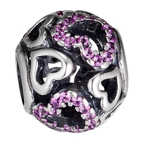 CKK 925 Sterling Silver Beads Falling in Love Fancy Pink Valentines day Charms Beads Fits Bracelets For Jewelry Making