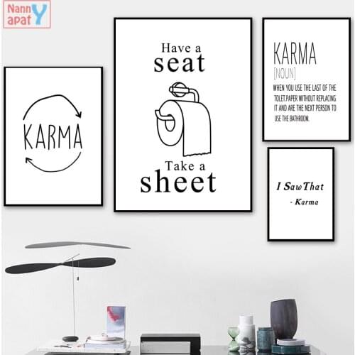 Bathroom Decoration Toilet Paper Karma Quotes Canvas Painting Nordic Posters And Prints Black White Wall Picture For Living Room
