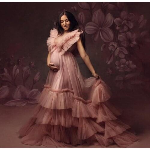 Elegant A-line Evening Dresses Lush Tiered Tulle Materinity Robe See Through Photoshoot Prom Formal Dresses Custom Made