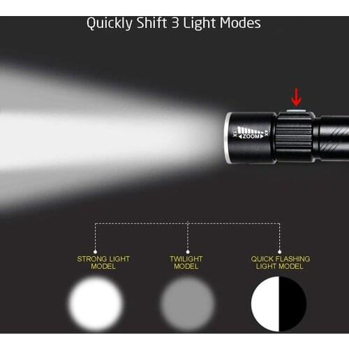 USB Built-in battery Rechargeable lasting Flashlight Q5 3 modes mini Zoom Light flash Waterproof Tactical Camping Bike Torch