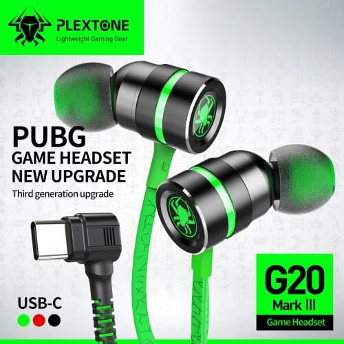 PLEXTONE G20 Gaming Earphone Wired Type-C Headset in-Ear Headphones RichBass with L Sharp Plug for PC, Mobile, Laptop