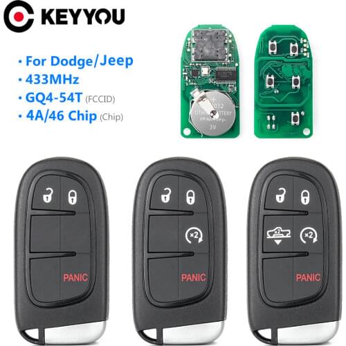 KEYYOU 433Mhz 4A / 46 Chip Remote Car Key for Jeep Cherokee Durango Chrysler 1500 2500 3500 2013-2017 GQ4-54T 2/3/4/5 Buttons