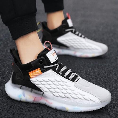 Sports shoes mens autumn fish scale flying woven street dance trendy shoes luminous casual running shoes