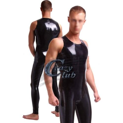 Latex Fetish Men sexy black latex tights Latex clothe fetish sleeveless rubber garment zentai catsuit for men Super clubwear