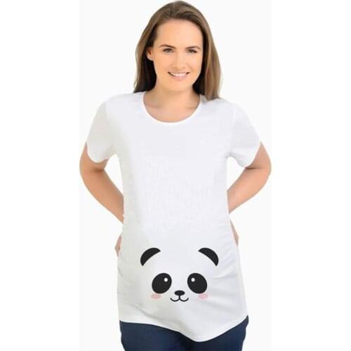 Summer Plus Size Hot Sale Funny Cartoon Print Maternity T-Shirts Tops Fashion Pregnancy Shirts for Trendy Mommy Outfits