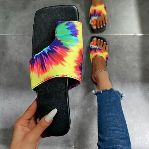 Summer Printed Flat Sandals Outdoor Open Toe Womens Shoes Handmade Fashion Slippers Plus Size 43