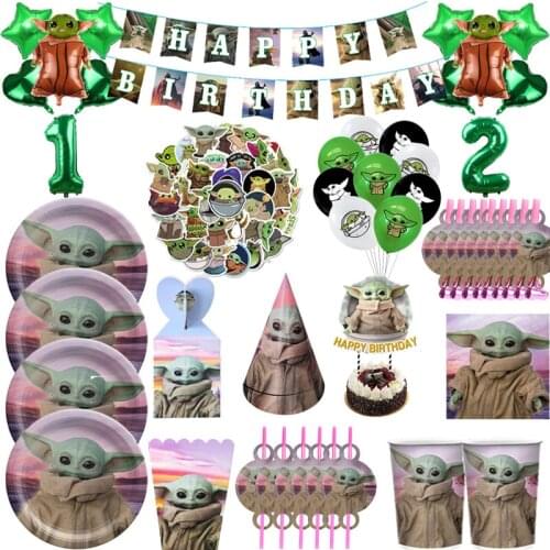 The Mandalorian Baby Yoda Party Supplies Paper Plates Cup Napkins Tableware Tablecloth YODA BABY Shower Party Decoration Ballons