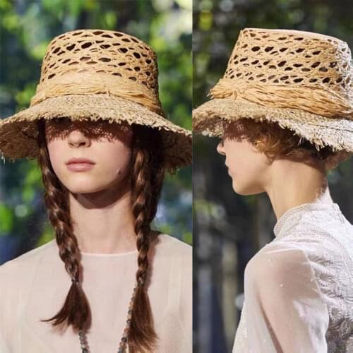 Fashion Women Summer Sun Hat Natural Raffia Hollow Out Style Lady Handmade Wide Brim Hat Beach Cap Straw Fedora Chapeu Feminino