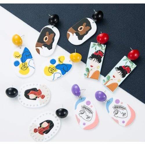 Fashion Resin Modern Girl Print Geometric Earrings Womens Popular Creative Dangle Earrings Campus Banquet Accessories