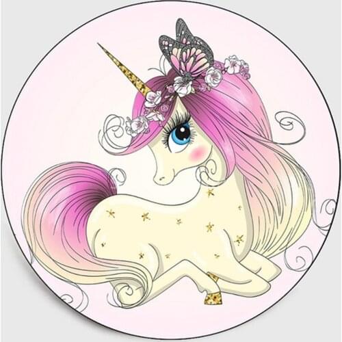 Cartoon Round Carpet Cute Unicorn Pattern Floor Mats Fashion Pink Anti Slip Foot Pad Home Bedroom Decor Custom Rugs