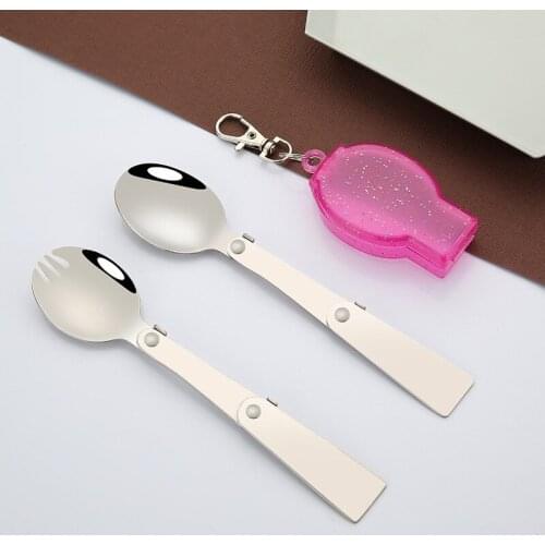 New Folding Travel Camping Equipment Utensil Stainless Pocket Spoon Fork Small Foldable Spoon Fork Camping Picnic Survival Tool