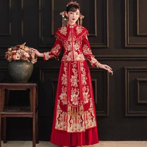 New Design Chinese Vintage Wedding Clothing Embroidery Banquet High-quaity Classic Cheongsam China Qipao костюм для восточных