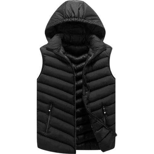 Autumn Winter Mens Cotton Vest Hooded Vest Mens Shoulder Korean Fashion Cool Down Cotton Jacket