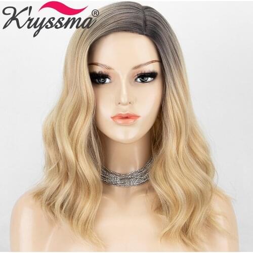 Kryssma Ombre Blonde Wig Short Bob Wavy Synthetic Wigs For Women Mixed Black Cosplay Wig Womens Wigs Heat Resistant Hair