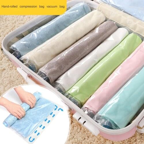 5PCS Clothing Compression Storage Bags Hand Rolling Clothes Plastic Vacuum Packaging Bags Travel Space Saver Bags For Luggage