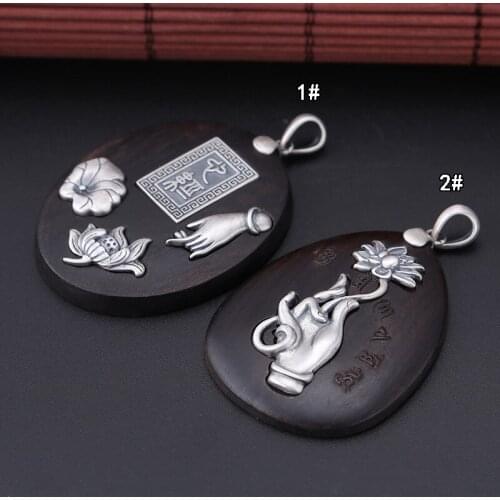 Wholesale S925 Sterling Silver Jewelry Ebony Handrail Lotus six-word Mantra Pendant Heart Card Men And Women Pendant