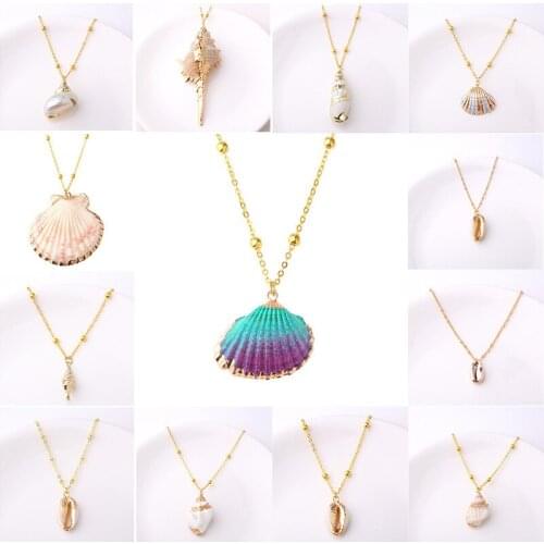 Hot Boho Conch Shell Necklace Sea Beach Shell Pendant Necklace For Women Collier Femme Shell Cowrie Summer Jewelry Bohemian