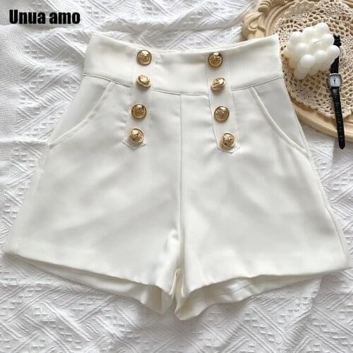 Unua amo Casual High Waist Shorts Female Fashion Wild Double-breasted Decoration Summer Wide Leg Suit Shorts Women