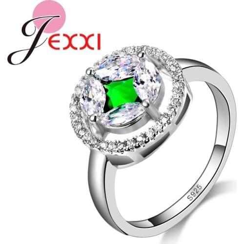 Luxury Band Jewelry Engagement Wedding Rings For Women Hot Fashion White Green Crystal 925 Sterling Silver Rings