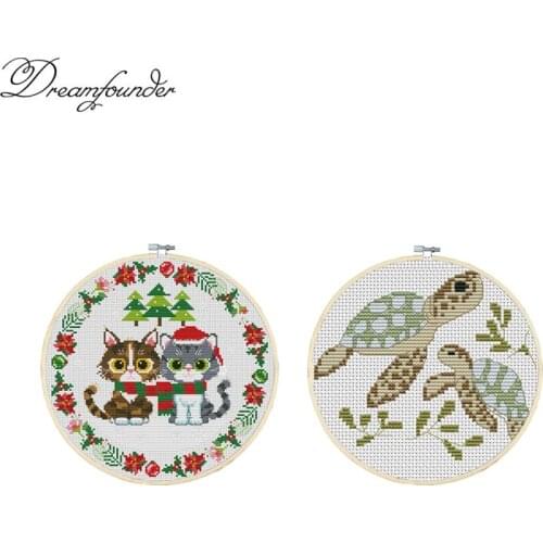 Christmas kitten turtle cross stitch kit aida 14ct 11ct count print canvas stitches embroidery DIY handmade needlework