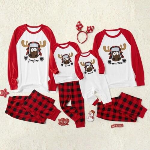 Family Matching Outfits Christmas Pajamas Sets Deer Adult Kid Cotton Home Clothes Top + Plaid Pants Baby Romper Nightwear