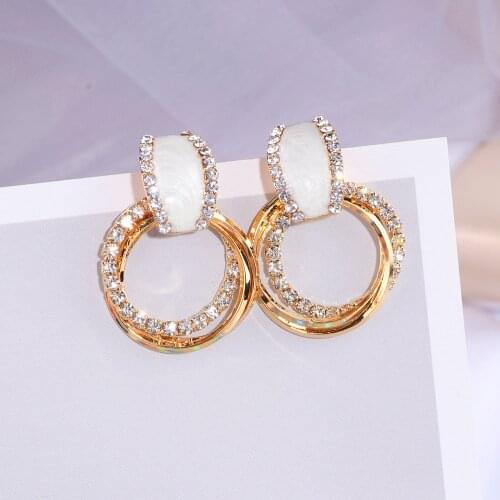 New Style Bling Bling Full Crystal Circle Earring For Women Elegant Luxury Round Shiny Drop Earrings Party Wedding Jewelry WX159