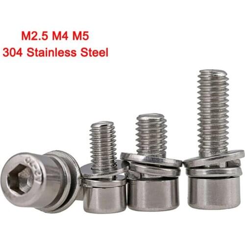 304 Stainless Steel Cylinder Allen With Washer Sems Screws Bolt Kit Hexagon Hex Socket Head Cap Three Combination Screw M2.5M4M5