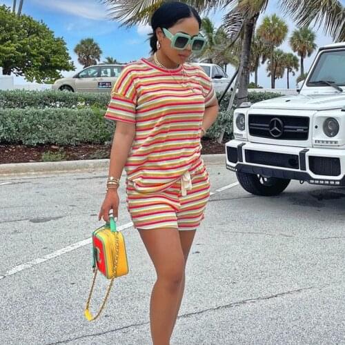 Striped Sportwear Shorts Sets Wholesale Items Casual Summer Clothes Jogger 2 Piece Sets Womens Outfits Tracksuit Ensemble Femme