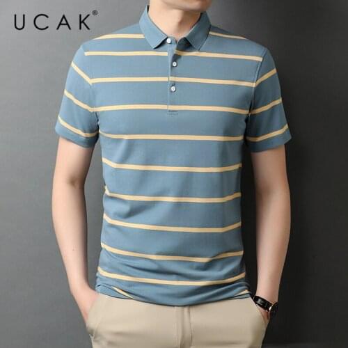 UCAK Brand Classic Striped Turn-down Collar Short Sleeve T-Shirts Summer New Streetwear Tops Casual Cotton T Shirt Homme U5537