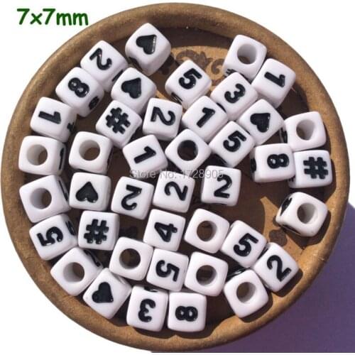 Vintage Suqare Number Beads 7*7mm 1900pcs Acrylic Alphabet Number Beads 0-9 Mixed Randomly White Numbers For Jewelry Accessory
