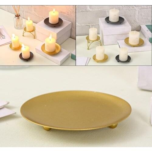 Iron Black Gold Plated Candle Holders Pillar Metal Plate For Wedding Party Festival Portavelas Candelabra Art Gift Home Decor