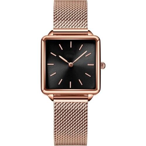 Rose Gold Watch For Women Luxury Square Dial Quartz Wrist Watches Womens Stainless Steel Mesh Bracelet Womens Gifts Reloj Mujer
