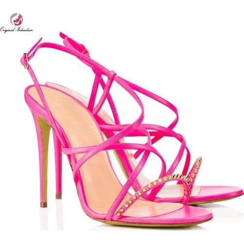 Woman Metal Decoration Sandals Gladiator Riveted High Heels Sexy Fashion Thin Heels Heels Buckle Strap Sandals Large Size 35-46