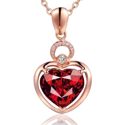 LOVE HEART RUBY GEMSTONES RED CRYSTAL PENDANT NECKLACES FOR WOMEN DIAMONDS ROSE GOLD CHOKER CHAIN BIJOUX ROMANTIC JEWELRY GIFTS