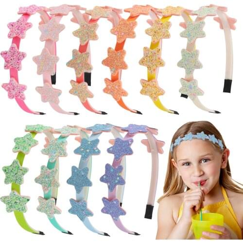1 PC Candy Colors Glitter Bows Girls Headband Shiny Rainbow Star Hairbow Children Headhoop Baby Sweet Hairband