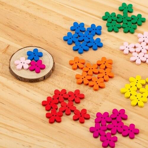 100Pcs 2-Hole Mix Color Plum Flower Shape Wooden Buttons For Sewing Scrapbooking Craft Technological Garment Accessories WD0012