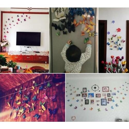 12pcs 3D Butterfly Wall Sticker PVC Simulation Stereoscopic Butterfly Mural Sticker Fridge Magnet Art Decal Kid Room Home Decor