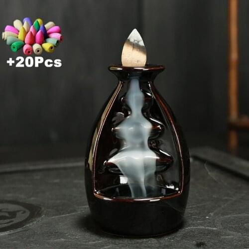 +20Pcs Incense Cones Creative Home Decoration Backflow Incense Burner Incense Censer Waterfall Incense Burner Desktop Decoration