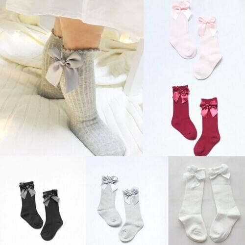 2019 Cute Toddler Baby Girl Cotton Knee High Long Stocking Bowknot Tights Stockings