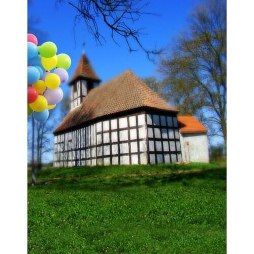 5x7ft House Lawn Tree Balloon Photography Backdrops Photo Props Studio Background