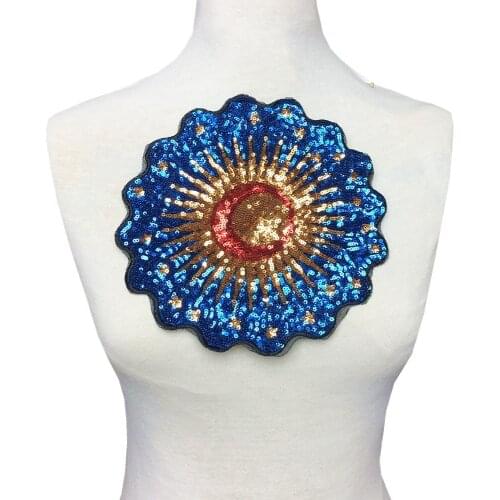 2pc 21cm Sequin Embroidered Patch Embroidery Beaded Applique Blue Appliques Patches For Clothing Parches Bordados Sew On AC1300