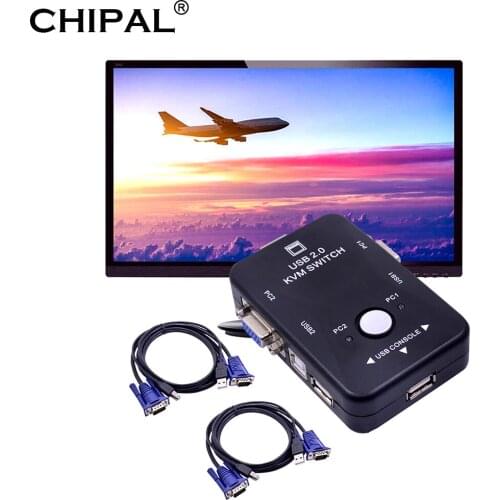 CHIPAL 10pcs 2 Port USB 2.0 KVM Switch Switcher 1920*1440 VGA SVGA Splitter Box + 2 Cables for Keyboard Mouse Monitor Adapter