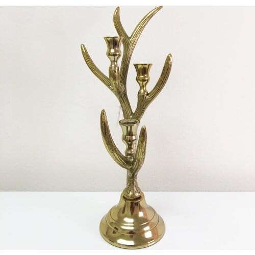 Hot Metal Gold Plated Candle Holders 3-Arms Wedding Portavelas Candlestick Stand High Quality Pillar