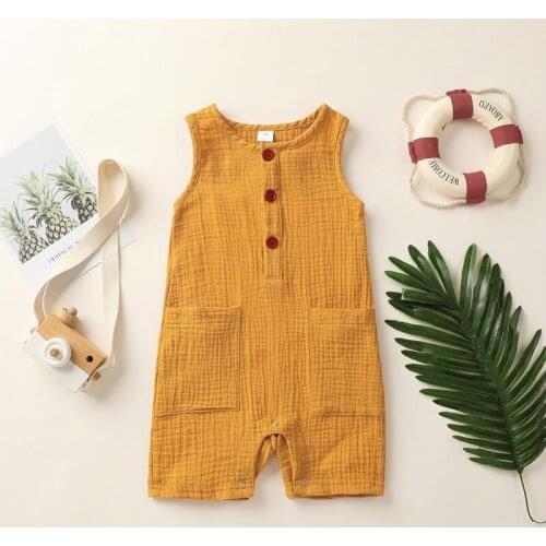 0-24M Summer Solid Rompers Newborn Infant Baby Girl Boy Outfit Cotton Jumpsuit Romper Kids Ropa Sleevless Casual Clothe