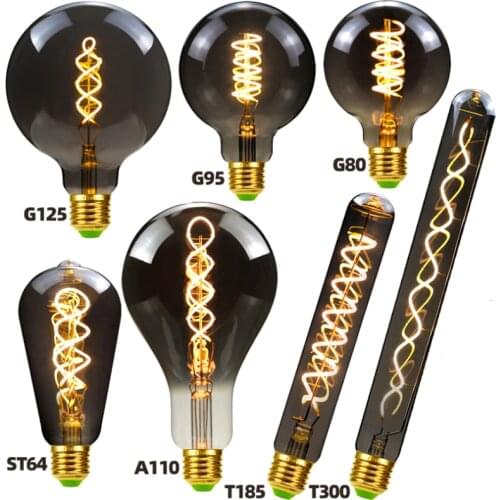 Edison Bulb Retro Bulb G125 Led Bulb Spiral Filament 4W 2700k 220V E27 Decorative Bulb Dimmable Smoke Gray
