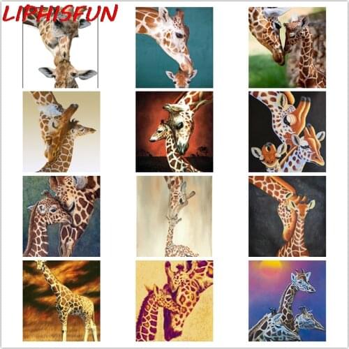 LIPHISFUN Full Drill Diamond Painting Sale Animals Rhinestone Embroidery Giraffe Mother And Child Cross Stitch Square Home Decor