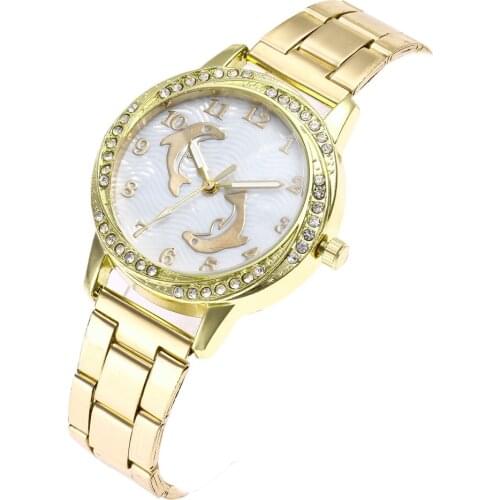 Fashion classic diamond-studded British watch ladies cartoon dolphin steel band watch gold Wristwatch Women Relogio Feminino